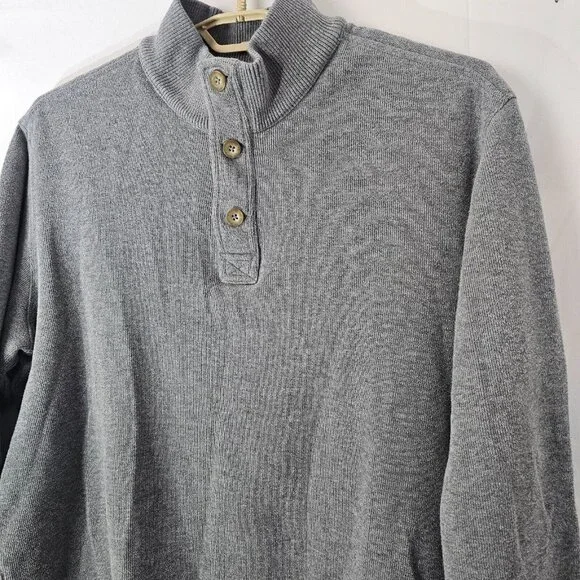 Eddie Bauer Sweater Mens XL Gray 1/4 Button Cotton Pullover Sweatshirt - Picture 3 of 12